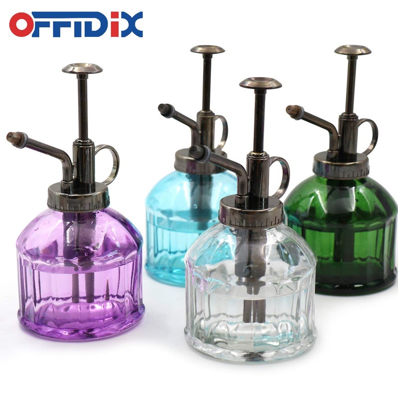 OFFIDIX Glass Plant Mister, 6.3 Inches Tall Vintage Style Spritzer Bronze Plastic Top Pump One Hand Watering Can Indoor Plant Spray Bottle for Garden, Plants, Cleaning (Dark Green) - Image 3